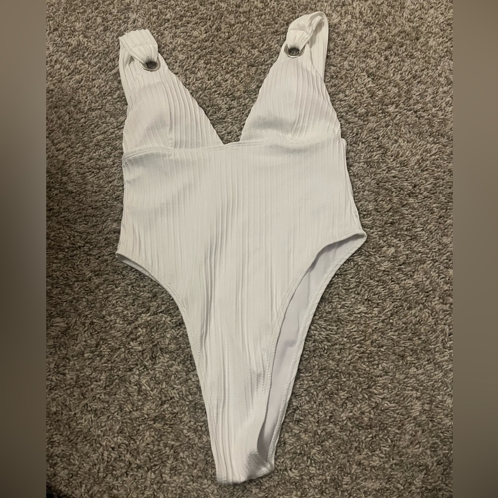 White Ribbed One-Piece Swimsuit